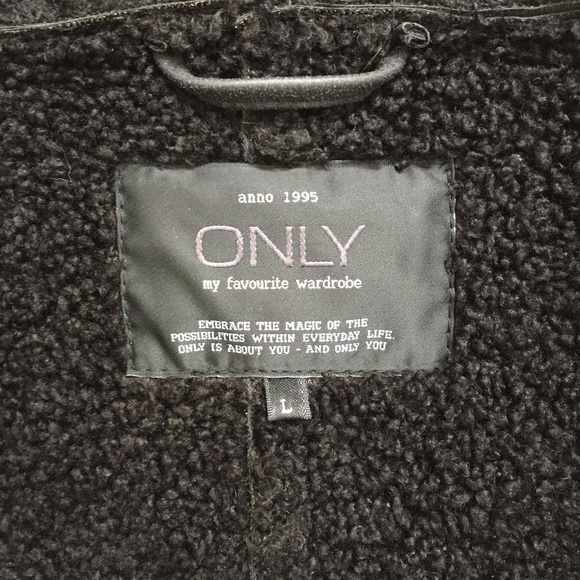 Long Faux Shearling Contrast Biker Coat by Only - Picture 11 of 13